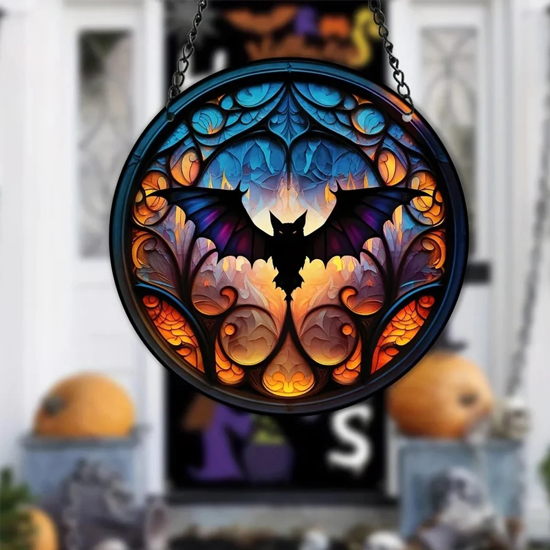 

Bat Wreath Sign Pendant Acrylic Decorative Pendant Bat Happy Halloween Party Indoor Outdoor Holiday Decoration Props