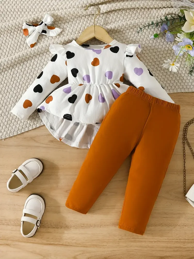 Infant and Toddler Girls' Heart Printed Long Sleeve 3pc Set 1