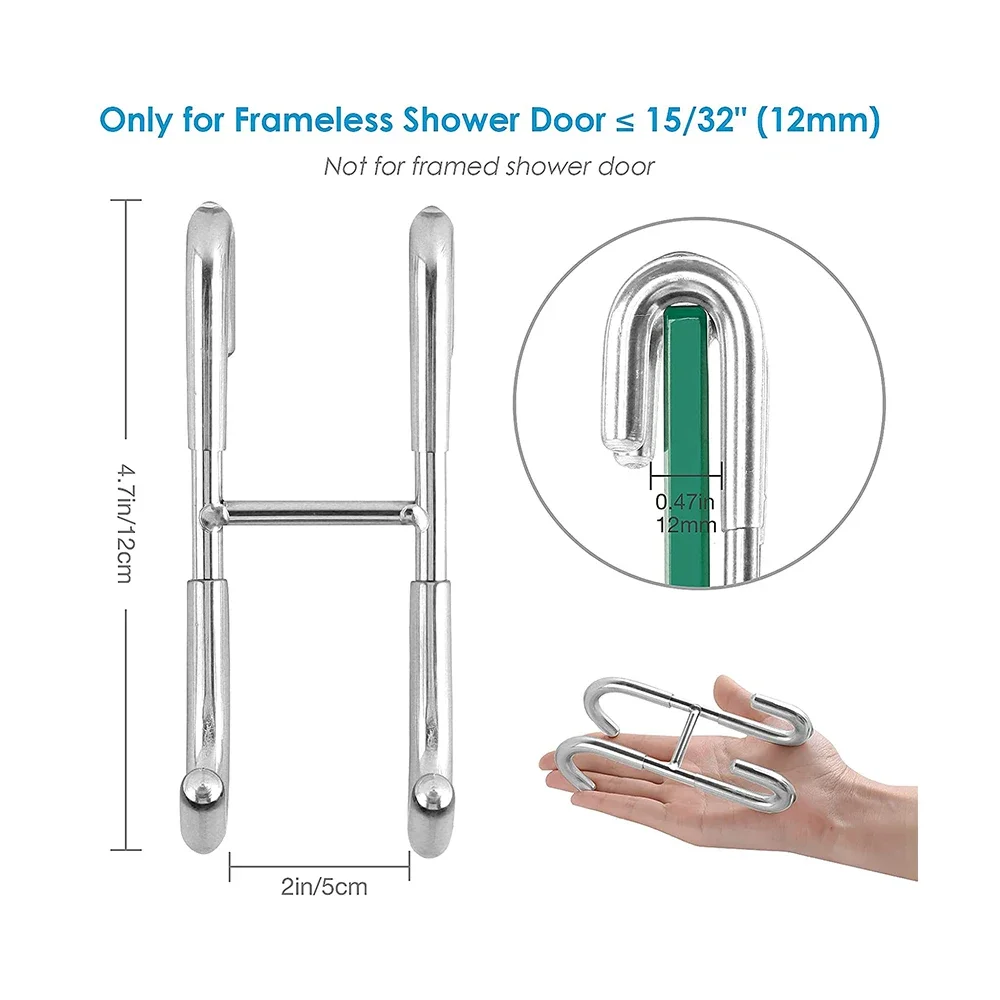1/2 Pcs Shower Hook 304 Stainless Steel Glass Door Shower Hook Towel Rack Hooks Kitchen Bathroom Frameless Drilling-Free Hanger 6
