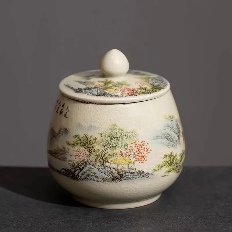 Tea Can Box Ceramic Tea Storage Jar Vintage Blue and White Cracked Sealed Jar Household Moisture-proof Teas Caddies Ceramic tea tin box,tea canister,ceramic storage jar,airtight container