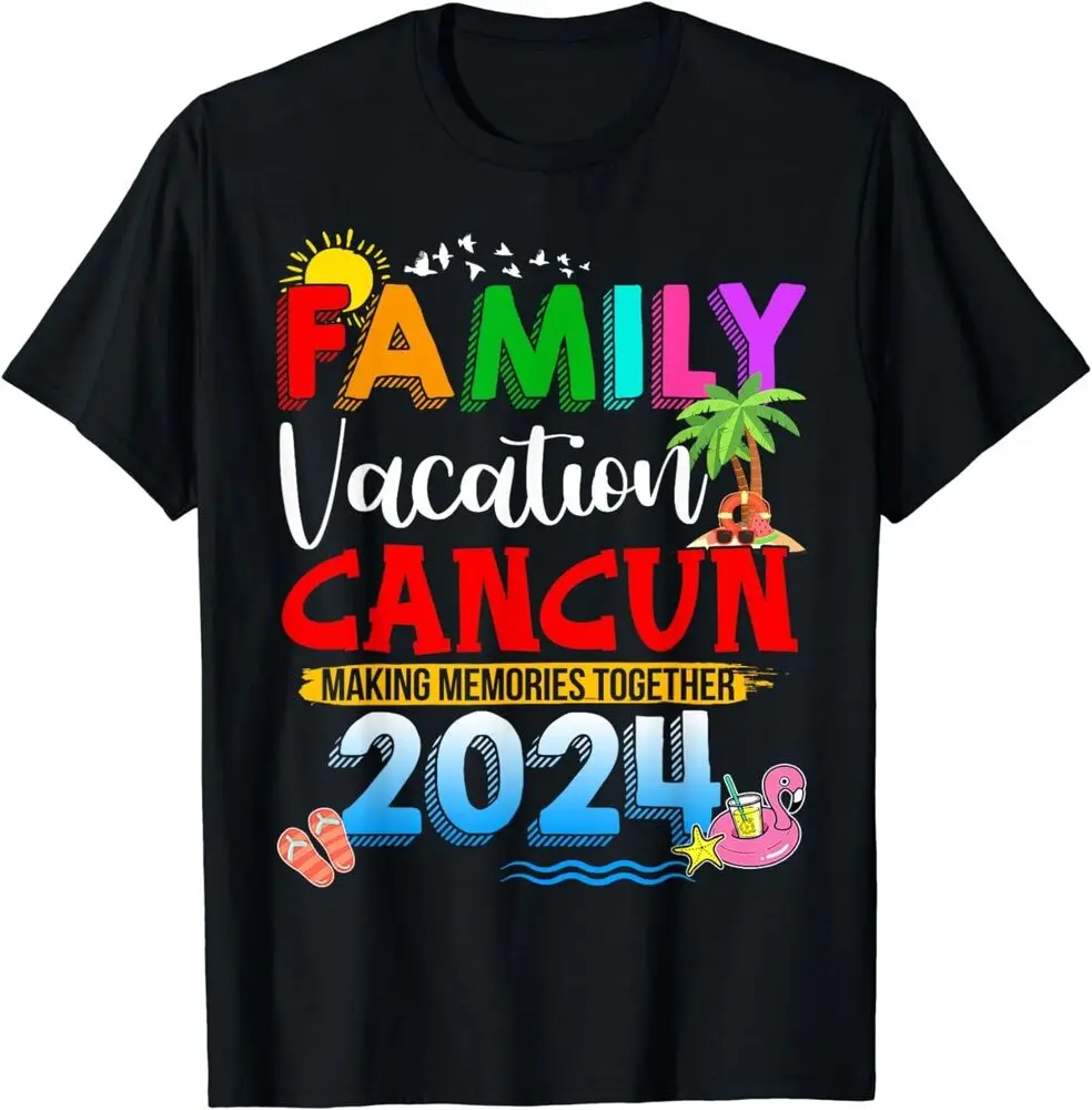 Забавная семейная футболка для отпуска с принтом Канкун 2024, подарок вместе с воспоминаниями, футболка унисекс для мужчин и женщин, летние хлопковые футболки