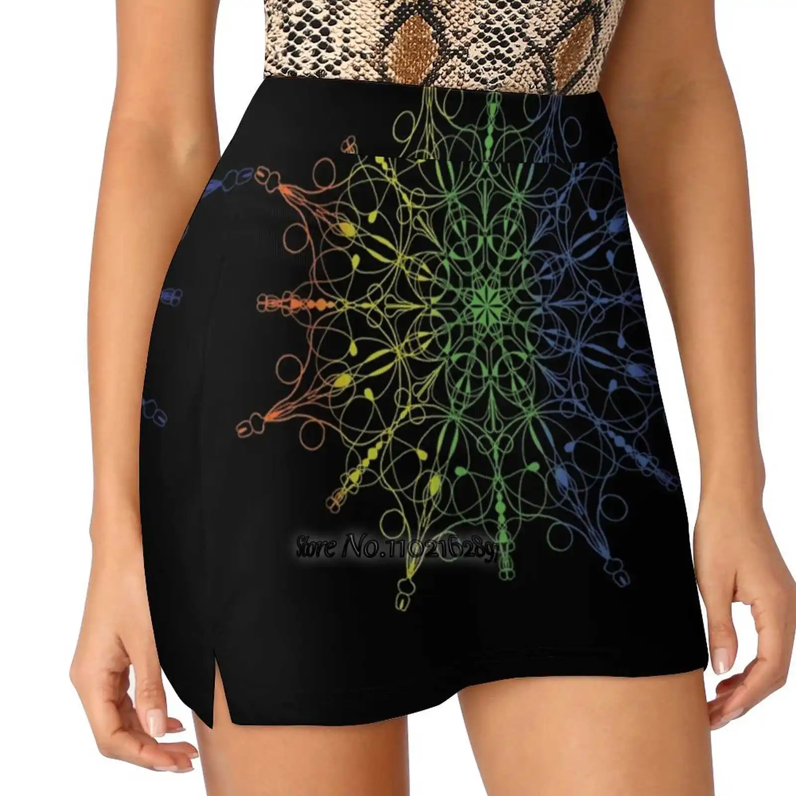 

Rainbow Mandala ( On Black Background ) Women Tennis Skirts Golf Badminton Pantskirt Sports Phone Pocket Skort Rainbow Pattern