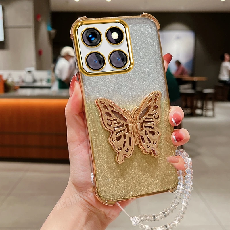 Clear Lanyard Butterfly Holder Silicone Case For Motorola Edge 60 Fusion 50 Neo Pro Moto G60 G72 Plating Shockproof Stand Cover 4