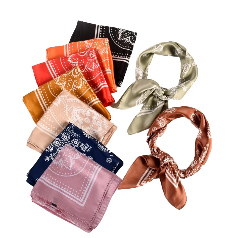 European and American Hot Sale Vintage Paisley Small Cashew Flower 70*70 Satin Square Silk Scarf 1