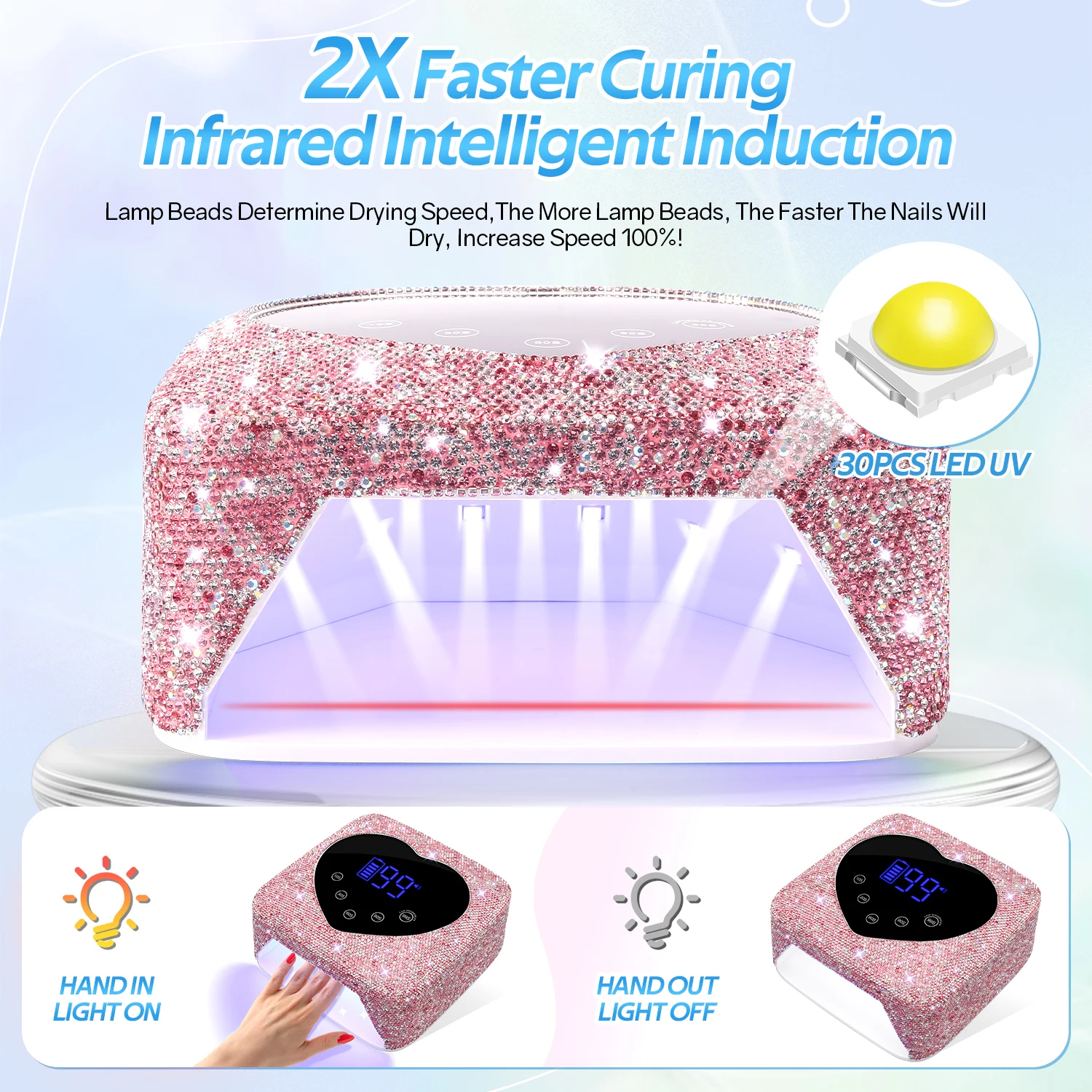 Rechargeable 72W UV LED Nail Lamp For Nails 30LEDS Wireless Gel Polish Curing Lamp With Large Screen Professional Nail Equipment 5