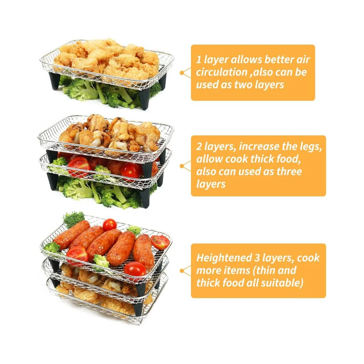 Air Fryer Rack for Ninja Dual Basket, 3 Layers, Stacking Bacon Racks, Air Fryer Accessories for Ninja DZ201, DZ401