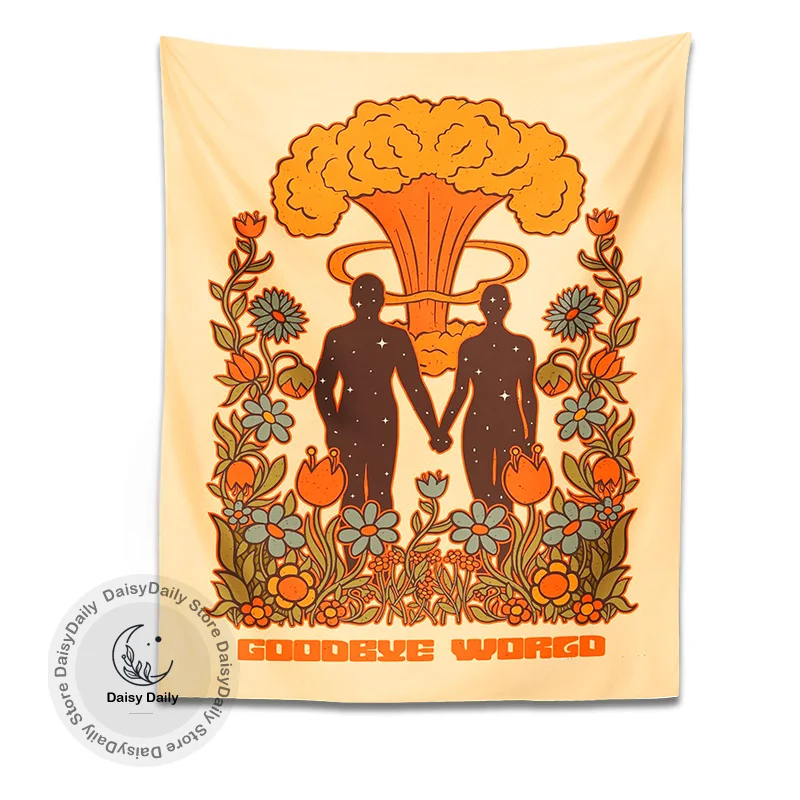 80s-Retro-Tapestry-Wall-Hanging-Good-Bye-Worcd-Psychedelic-Flower-INS-Trippy-Colorful-Bohemia-Home-Dorm.jpg A 80 -As Évek Retro Gobelin Fala Lóg, Jó Bye Worcd Pszichedelikus Virág Ins Trippy Színes Bohémia Otthoni Kollégiumi Fali Nyomatok Dekorációs Ruhák - Image 6