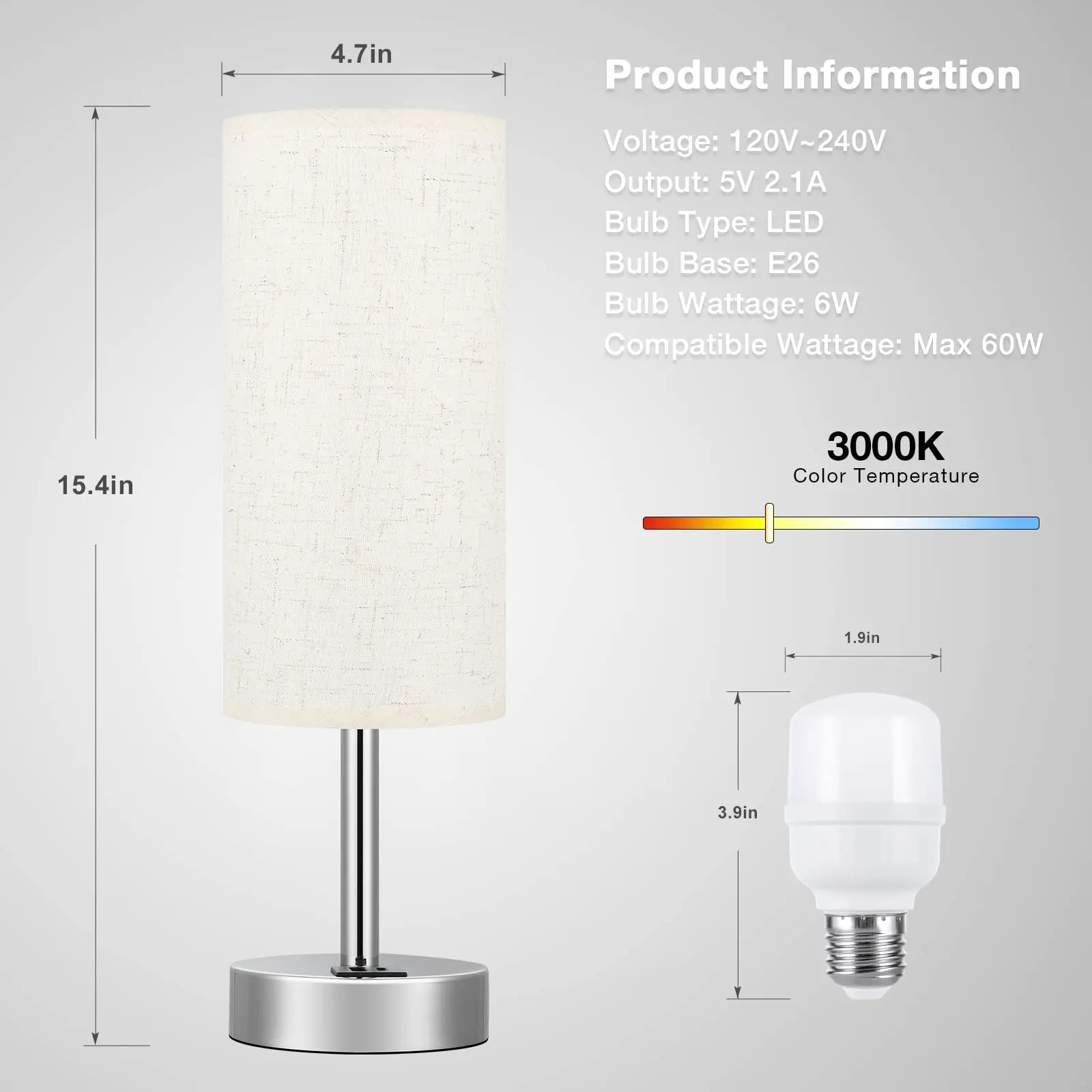Touch Control Table Lamp for Bedroom Nightstand Ways Dimmable