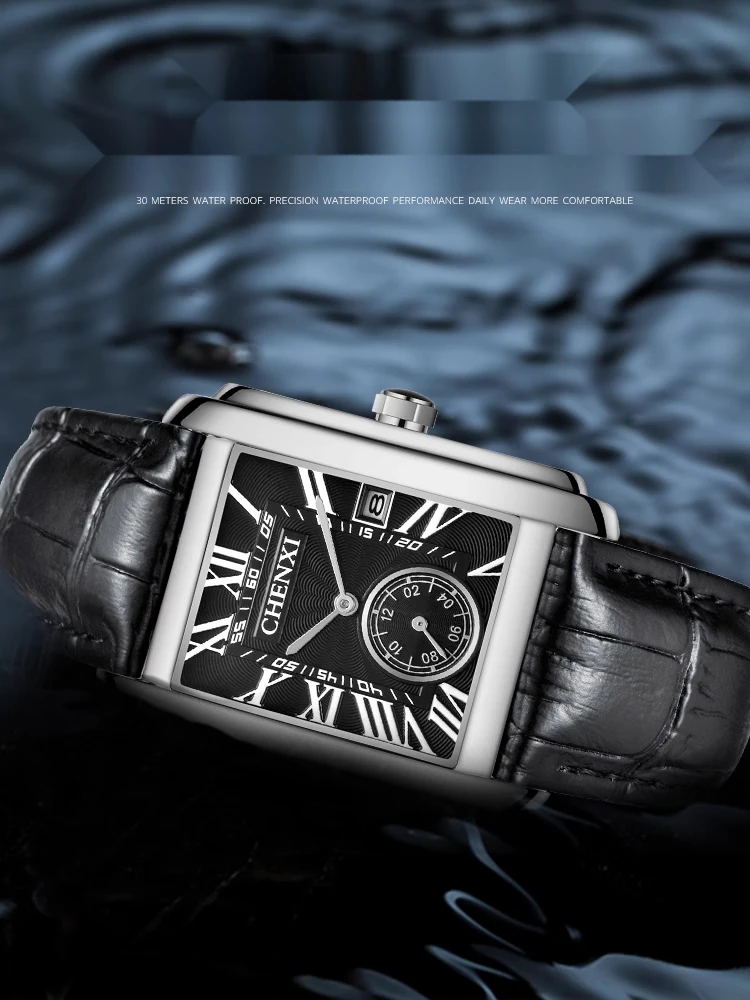 Tank Series Square Youth Fashion Trend Men's Roman Waterproof Real Belt Brand Watch_voghion.com