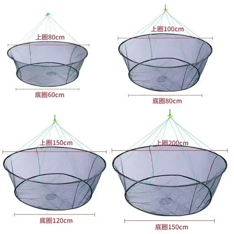 80/100cm Loose Mouth Folding Drop Fishing Net Shrimp Catcher Tank Casting Network Fish Eels Trap Cage Prawn Bait Crab Netting fishing net fishing traps crayfish catcher