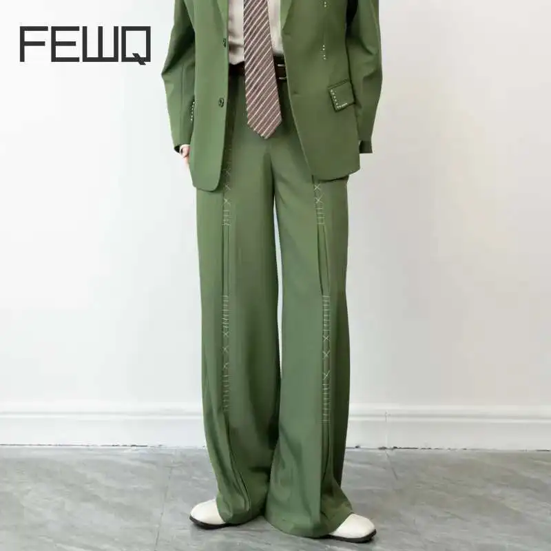 FEWQ Handmade Line Design Men's Suit Pants New Casual Contrast Color Straight Bottom Wide Leg Loose Male Trousers Spring 24K2697