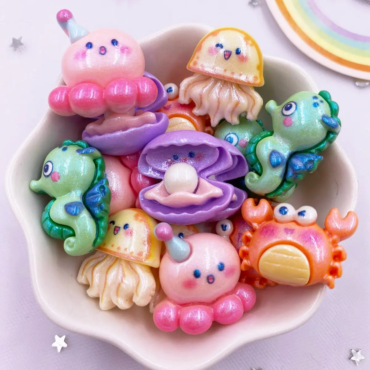 12 stücke Bunte Harz Quallen Krabben Muscheln Seepferdchen Octopus Wale Ozean Tier Flatback Sammelalbum DIY Figur Dekor Handwerk