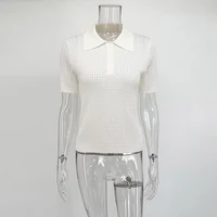 Tornova Short Sleeve Knitted T shirt Woman Summer Casual Loose Lapel Solid Ins Hot Tops Pullover Female Sweater T shirt Outwear 6