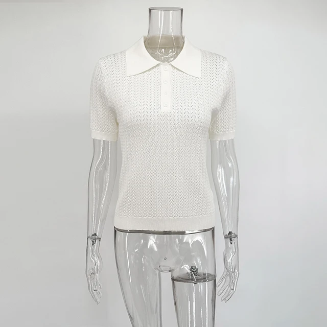 Tornova Short Sleeve Knitted T shirt Woman Summer Casual Loose Lapel Solid Ins Hot Tops Pullover Female Sweater T shirt Outwear 6