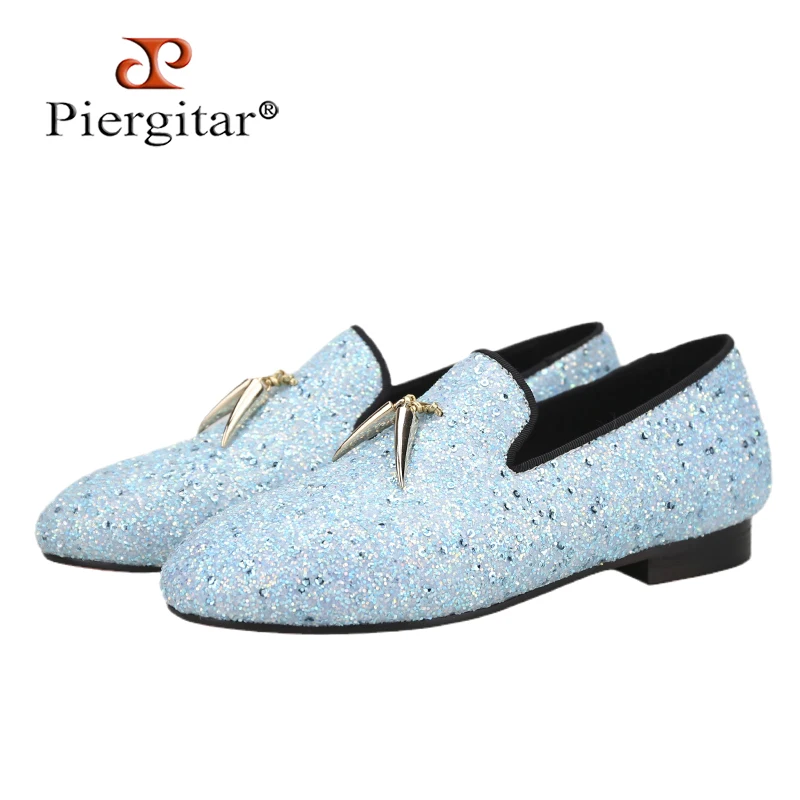 green emerald velvet dress Light Blue Glitter Smoking Loafer 7 / Light Blue main image 0