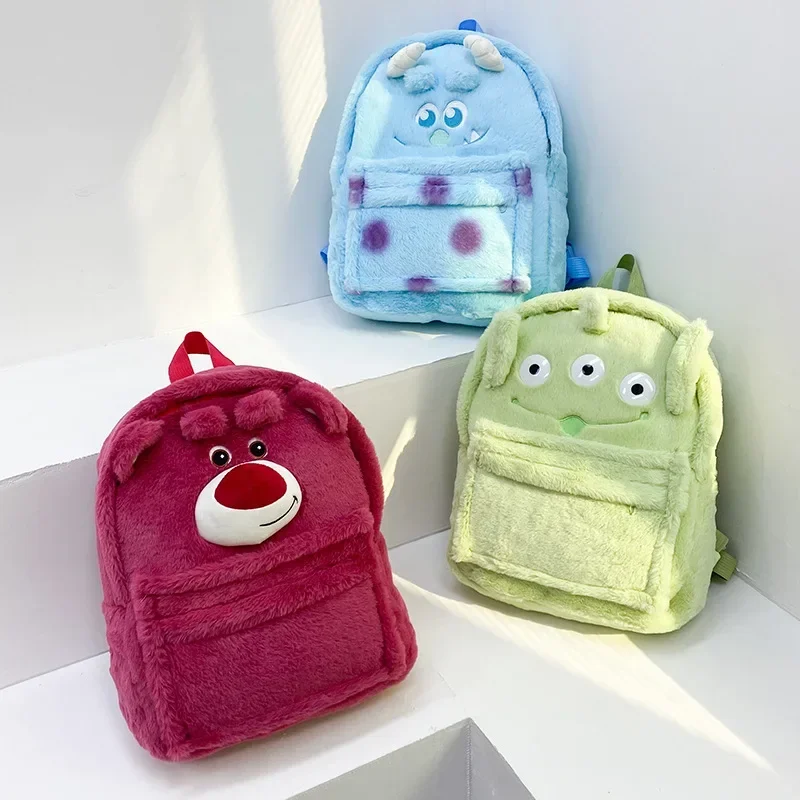 

Strawberry Bear Backpack Cute Blue Fur Monster Capacity School Bag Plush Bag Boys Girls Anime Kawaii Cartoon School Bag Mochila