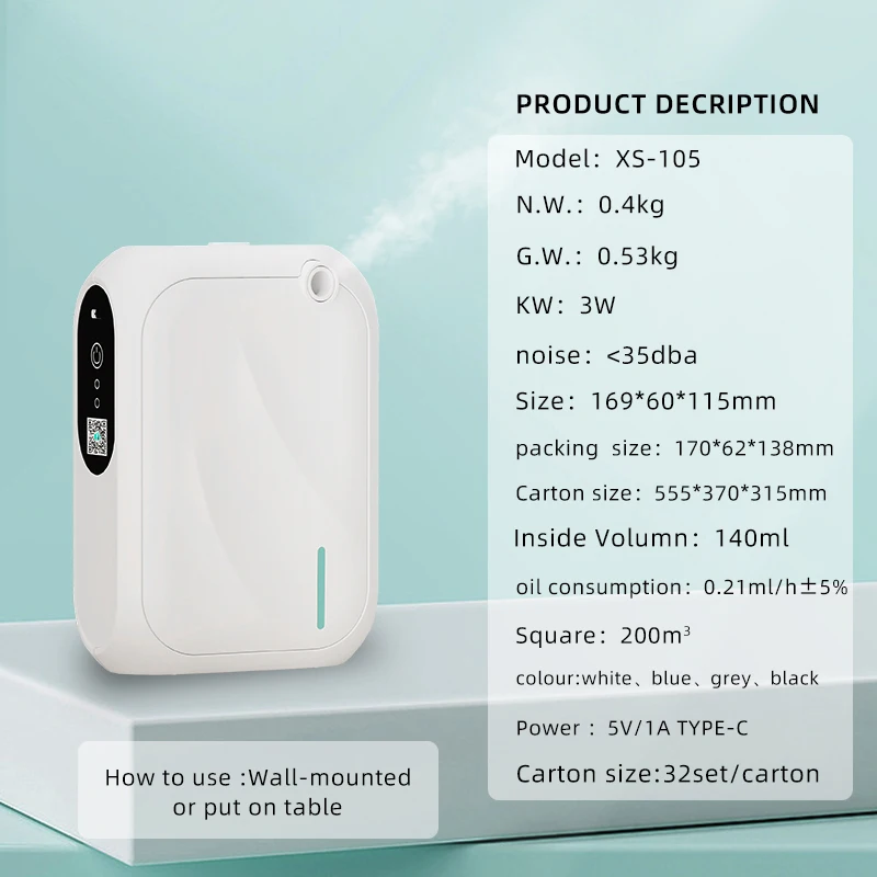 Timing Scent Air Machine Hotel Aroma Diffuser 140ML Wall Mounted Essential Oil Diffuser for Home Fragrance Bluetooth APP Control