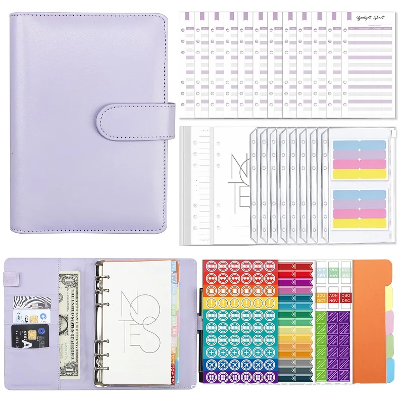 

A6 pu leather loose leaf bookkeeping notebook Macaron Binder Budget Planning Notepad And Journals Planner creative Envelope Set
