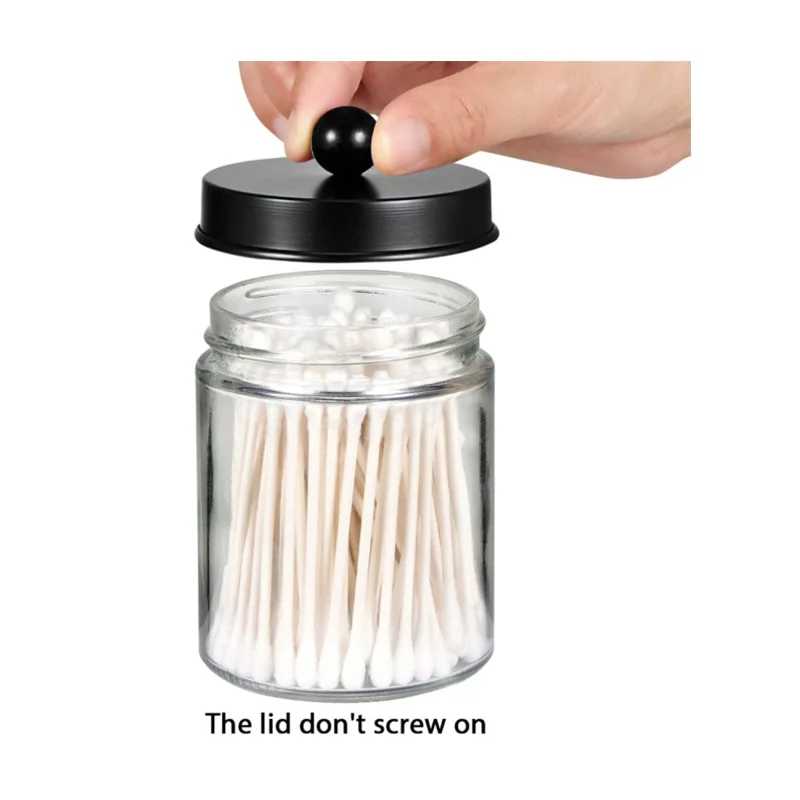 Farmhouse Decor Qtip Holder Dispenser for Cotton Swabs, Cotton Pads, Clear Plastic Apothecary Jar for Bathroom Canister Storage 3