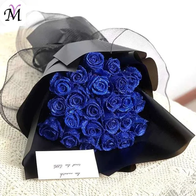 30/50 pcs 7/6 cm Glitter artificial flower rose Mother's/Valentine's Day girl friend wife DIY bouquet gifts for wedding Birthday 5