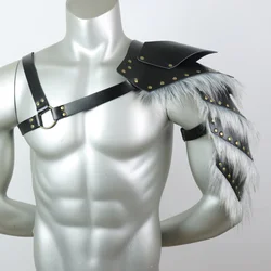 Timeless Faux Leather Viking Shoulder Armor with Fur - Perfect for Cosplay, LARP, Halloween, and Medieval - Themed Events (Style 2)
