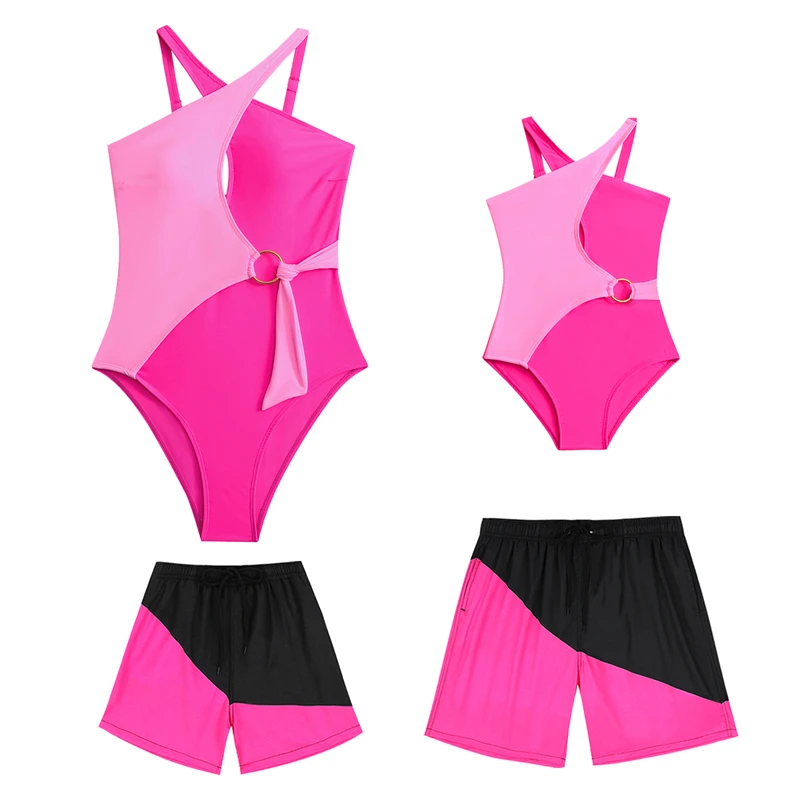 

2024 Family Matching Swimsuits One-Piece Mother Daughter Swimwear Father Son Swim Shorts Mommy and Me Bathing Suits Clothes