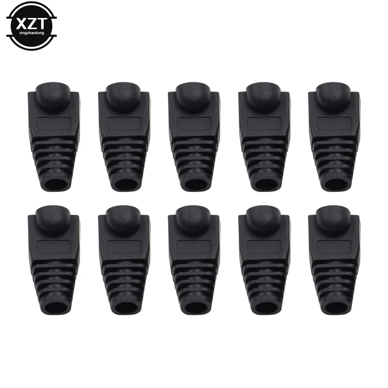 50Pcs Black RJ45 Caps Cat Protective Sleeve RJ-45 CAT5E CAT6 Adapter Cap Ethernet Network Cable Plugs Protective Sleeve