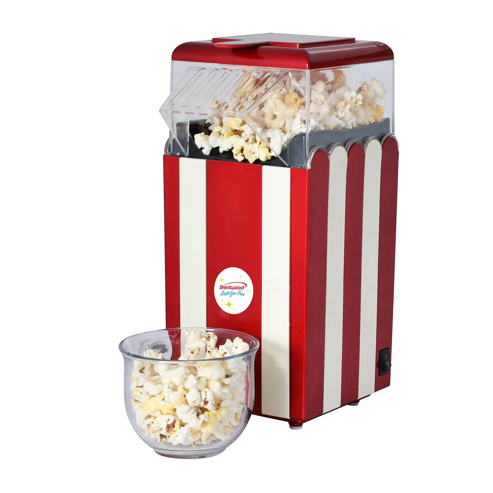 

Brentwood New PC-488R Classic Striped 8-Cup Hot Air Popcorn Maker 2.2 Lb Mini Popcorn Maker Popcorn Machine Professional