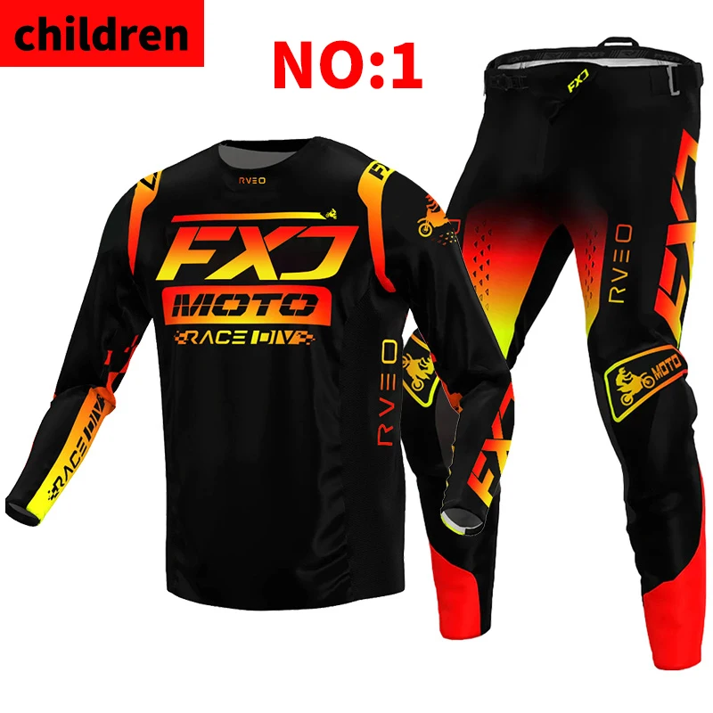 FXJ Motocross Jersey and Pants children kids Youth MTB DH UTV Enduro MX Gear Set Combo Off Road Racing Suit motorcycle