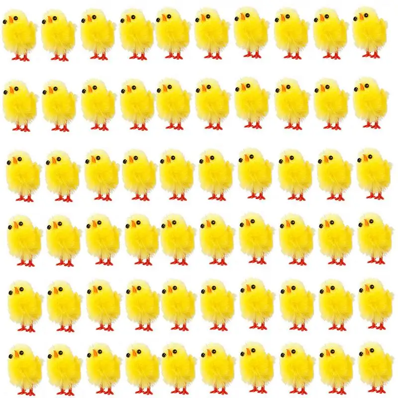 

60pcs Simulation Mini Easter Chicks Artificial Plush Yellow Chicken Desktop Ornament Spring Party Favors Decoration