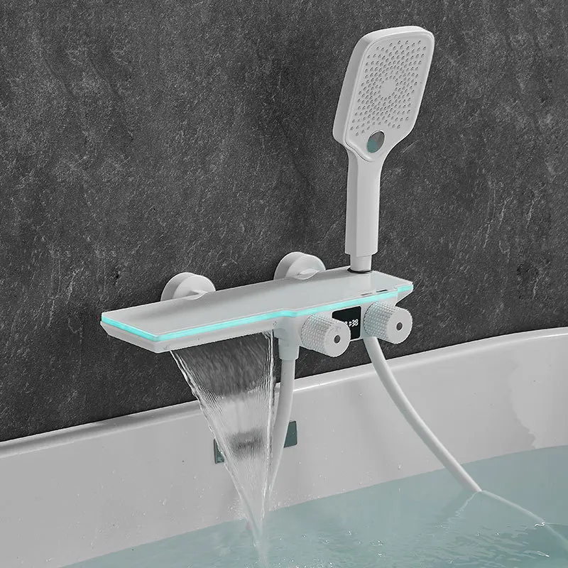 Bathtub Shower Faucet Set Brass Bathroom Bathtub Mixer Taps Wall Mounted Hot and Cold Shower Faucet White/Chrome Bathtub Tap 2