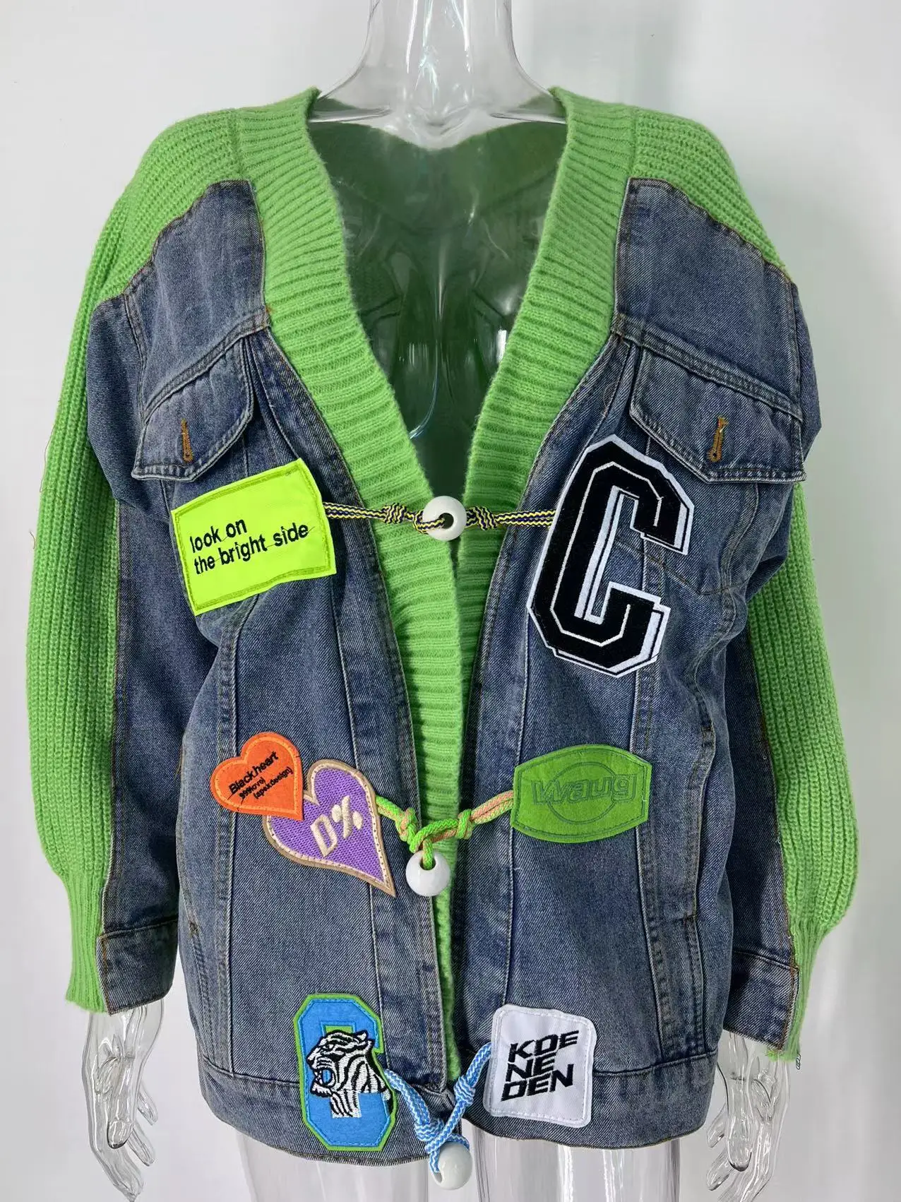 Plus Size Patchwork Knit Cardigan With Buttoned Pockets Colorblock Autumn Cozy Sweater main image 0