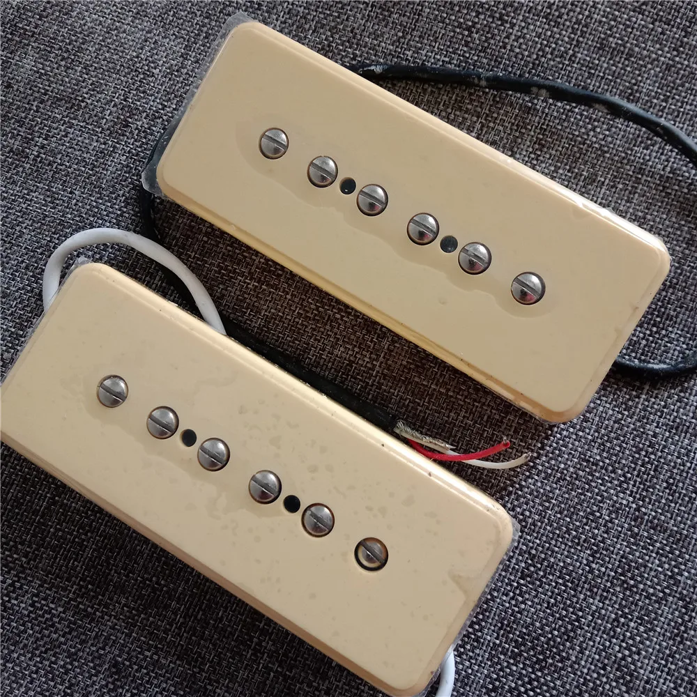 P90 Electric Guitar Neck and Bridge Pickups, Light Yellow, BJH-63, New