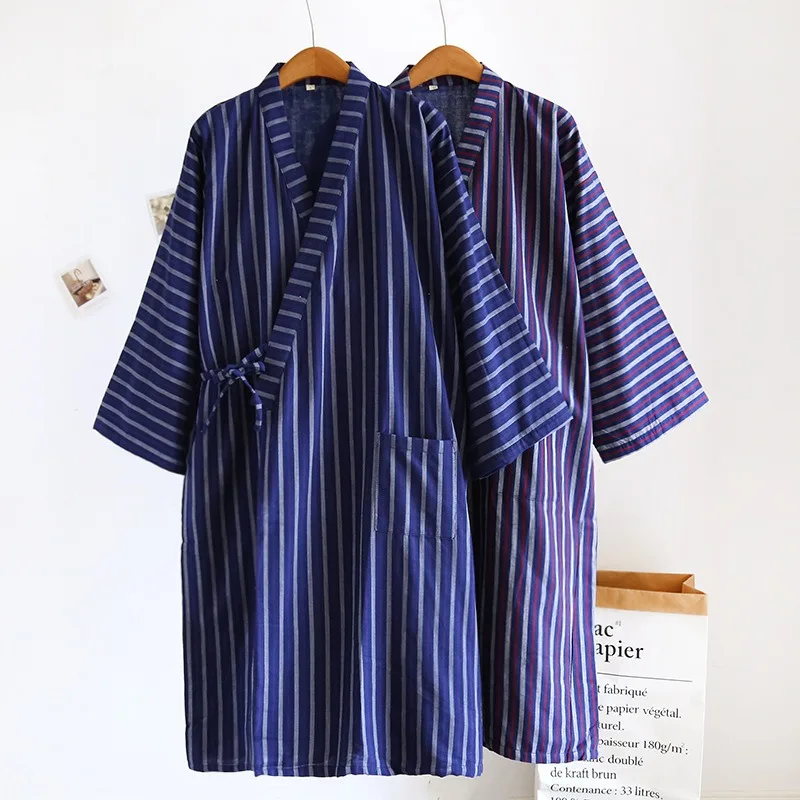 

Men Women Lovers Gauze Cotton Household Robe Comfort Full Sleeve Japanese Style Kimono Nightgown Spring Fall Couples Homewear