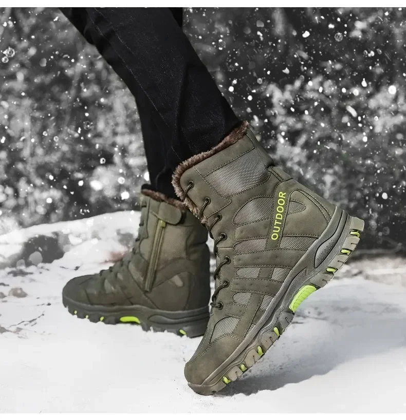 Men Warm Winter Snow Boots Tactical Combat Boots Outdoor Work Cotton Boots High Top Warm Sneakers Mens Plush Hiking Shoes