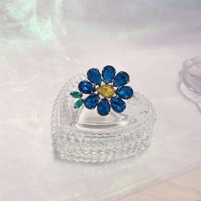 Korean Charms Candy Color Flower Rings For Women Metal Vintage Sweet Crystal Y2K Style Jewelry Friendship Gifts