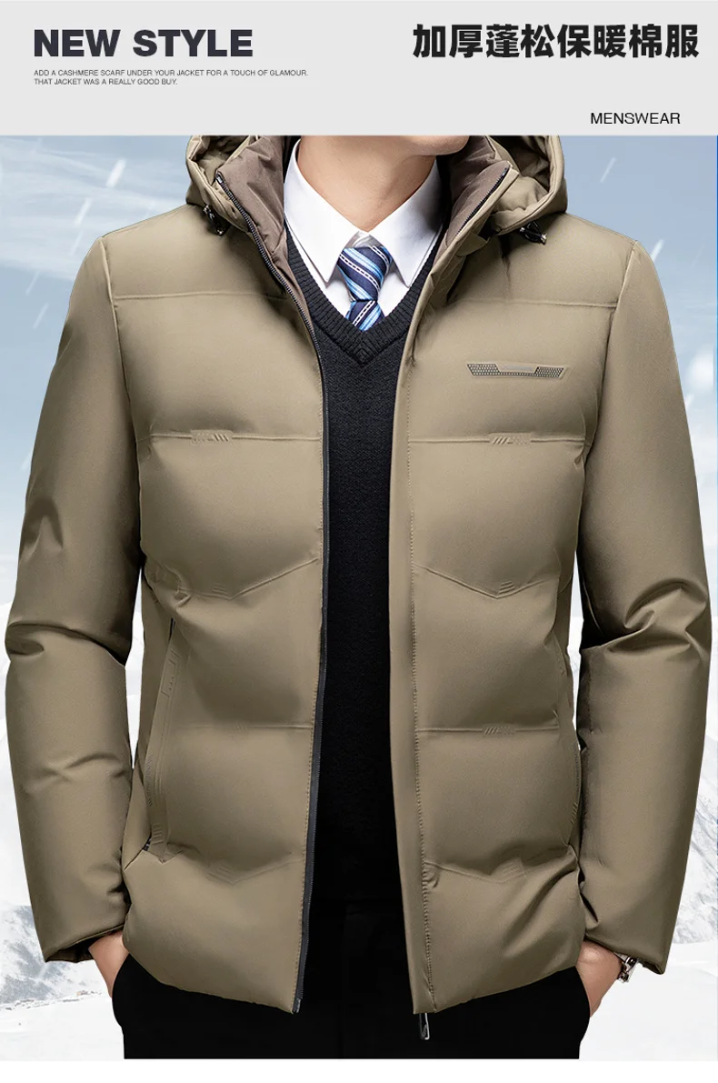Men's Winter casual Coat Warm Jacket Thick Coat Hat Detachable Long Jacket Business Jacket Mens Winter Hooded Warm Parkas