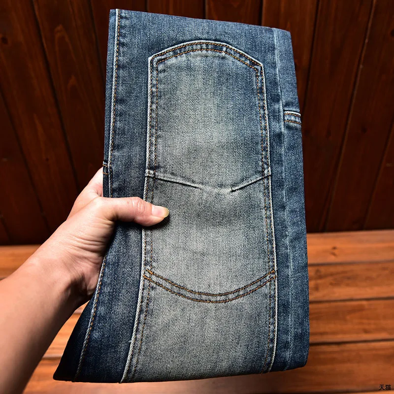 High-End Fashion Brand Men'S Jeans Blue Slim Stretch Embroidery Motorcycle Stitching Fashion Men'S Casual Straight Leg Jeans 5