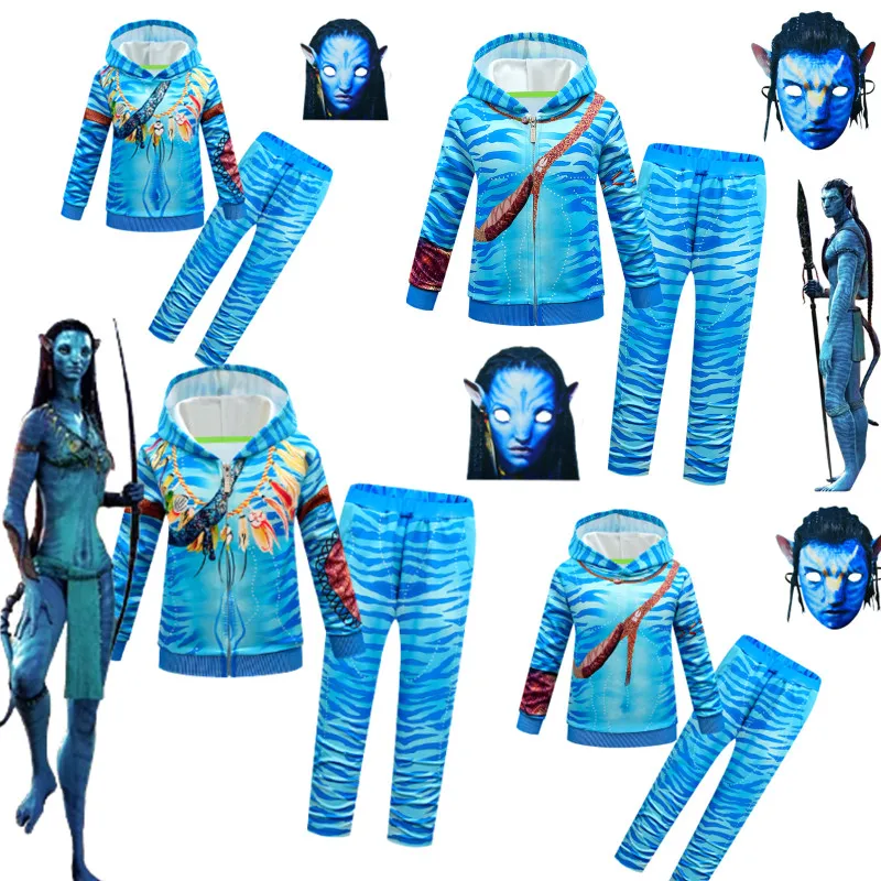 Film Avatar The Way Of Water Alien 3D Zipper Tops Pants Outfit Avatar Costume Cosplay Halloween Zenti Party Giacche Mask Suits