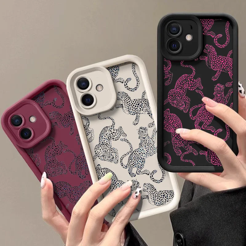 Pink Leopard Print Shockproof Soft Silicon Phone Case - Cute Animal Design Cover