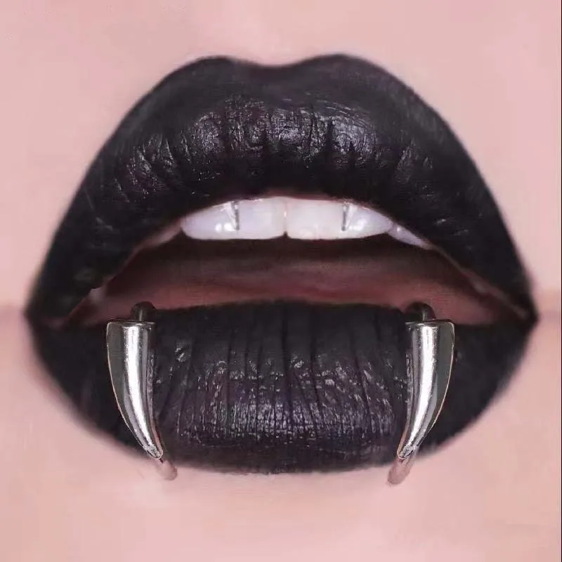 Silver Gothic Lip Accessory – Sharp Stainless Steel Teeth Design, Non-Piercing