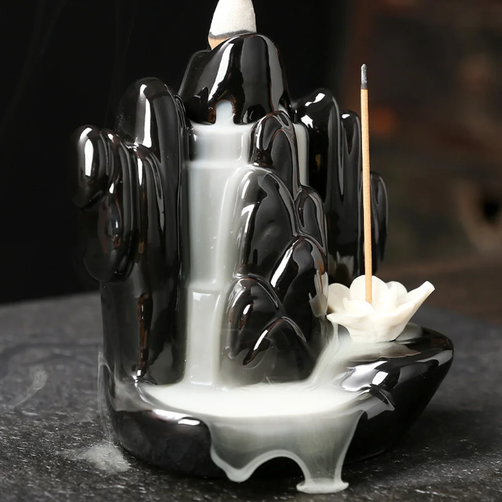 1pc Lucky Lotus Ceramic Sandalwood Incense Burner Backflow Incense Burner Incense Stick Holder , Home Decor (without Incense)