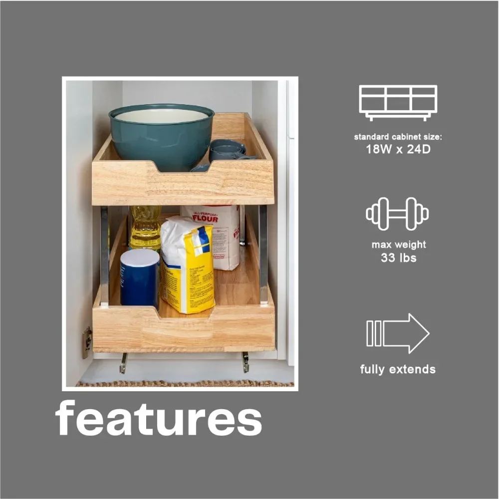 2 Tier Pull Out Cabinet Organizer Solid Wood Basket storage