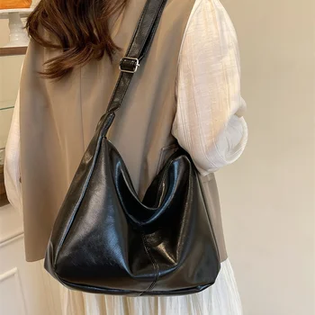 New Trendy Slouchy Shoulder Bag for Women PU Leather Large Capacity Underarm Bag Retro Ladies Hobo Tote Bag