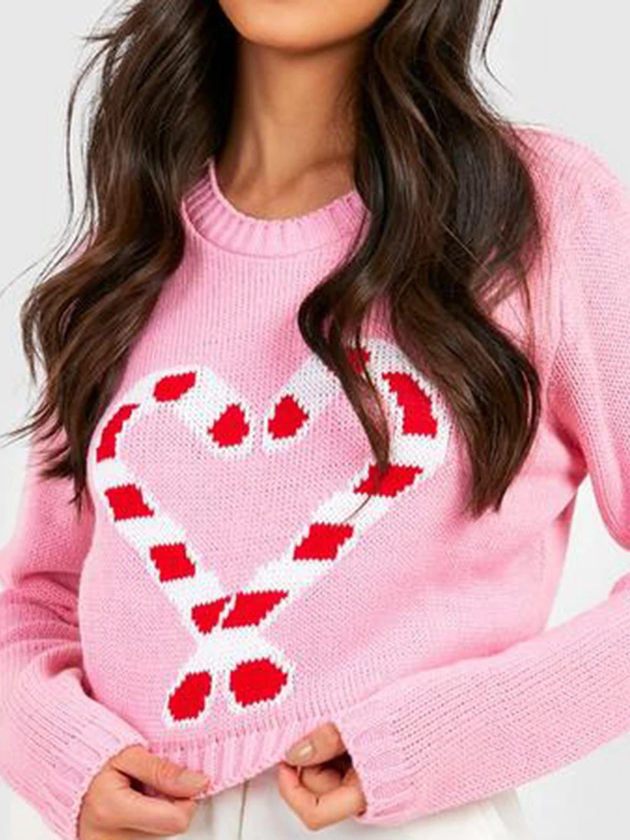Women s Christmas Sweaters Long Sleeve Round Neck Snowflake Print Loose Pullovers Knit Tops Festive Holiday Wear
