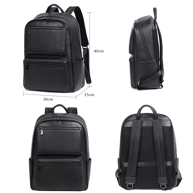YIFANGZHE Genuine Leather Backpack For Laptop 15.6 Inch, Top quality Cowhide Daypack with Multi-purpose Pockets