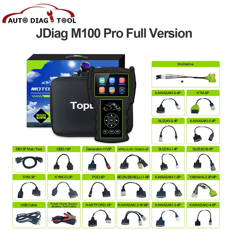 Ücretsiz Güncelleme Orijinal JDiag M100 Motosiklet Teşhis Aracı Tam Set ...