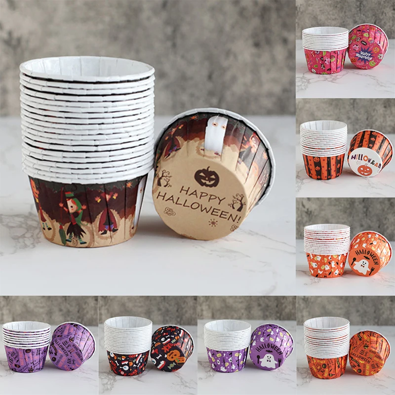 

10Pcs Halloween Rolled Edge Cake Cup Muffin Cup Ghost Pumpkin High Temperature Paper Tray Happy Helloween Party Decoration