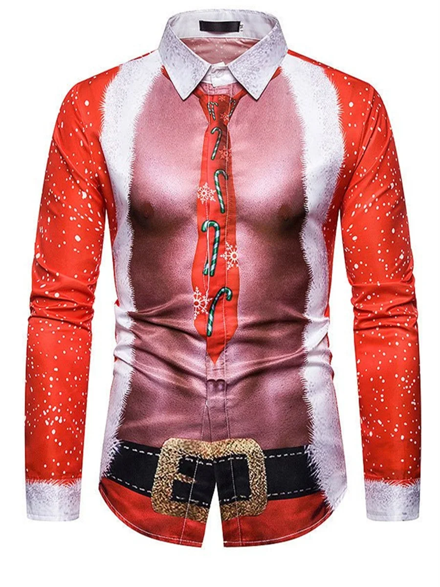 Description Picture 5 of item2024 New Fashionable Suit Shirt Christmas Men Muscle Christmas Tree Funny HD Pattern Soft and Comfortable Men's Large Size