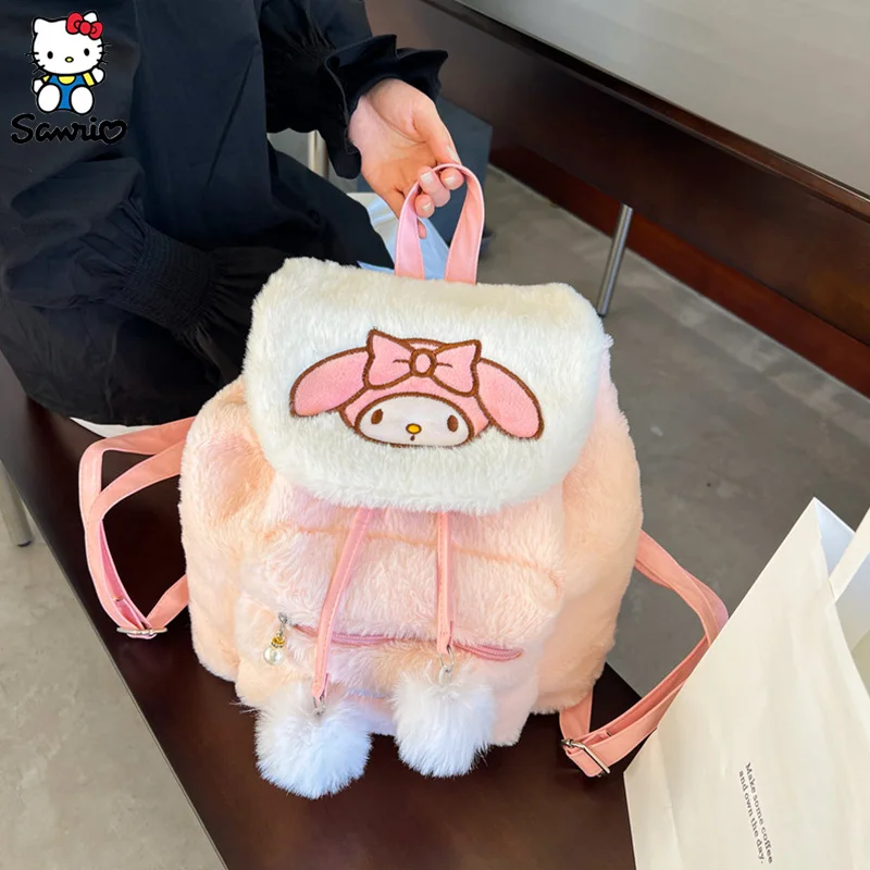 Anime Sanrio Hairy Backpack Kuromi School Bag Hello Kitty Plush Bag My Melody Student Bag Girls Handbag Kids Toys Birthday Gifts